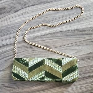 Green Fabric & Fur Clutch